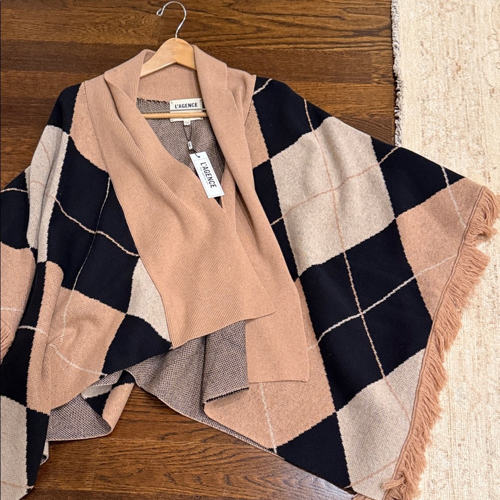 L'AGENCE Tan and Black Knit Shawl